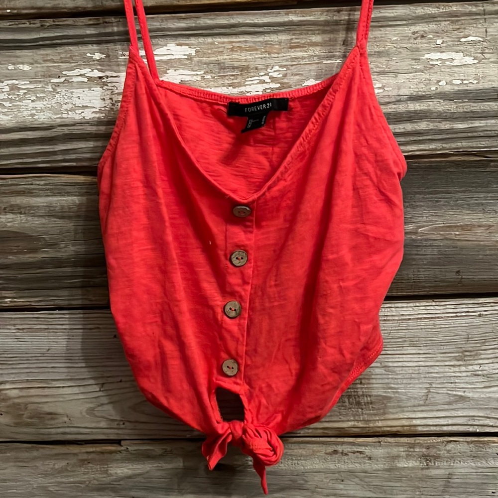 Pink button up tie front tank